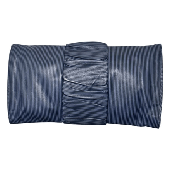 Bagheera Vintage Navy Blue Striped Leather Clutch Snap Closure - Made in Italy - Picture 3 of 12